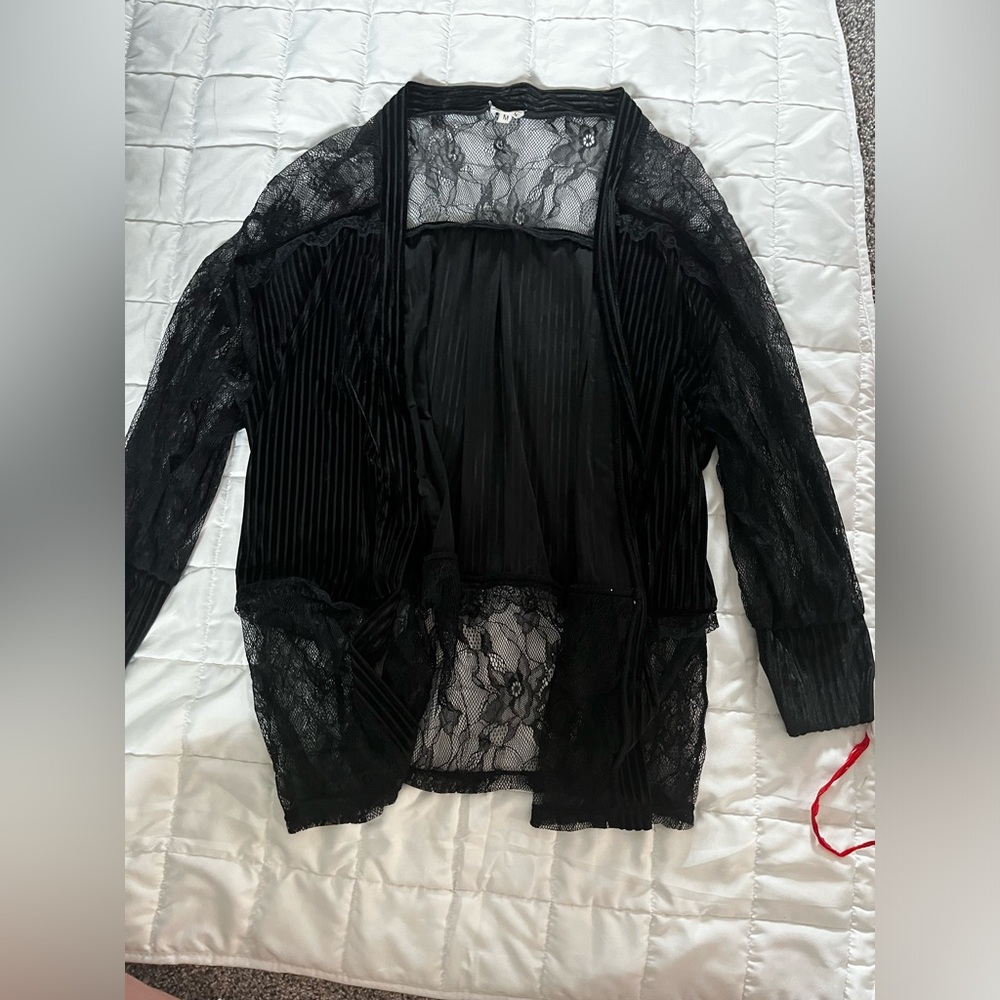Black velvet and lace cardigan